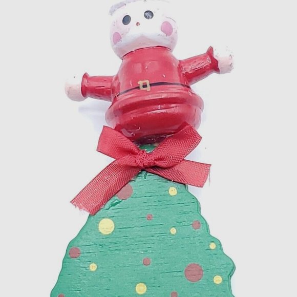 5 Wooden Ornaments Christmas Holiday Decorations Santa Snowman Tree great shape - Picture 8 of 12